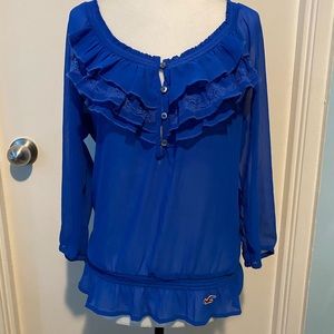 HOLLISTER BLUE SHEER BLOUSE 3/4 SLEEVES